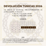 DEVOLUCIÓN DE TÚNICAS 2026